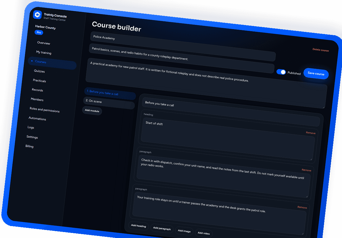 Courses in TRAINLY